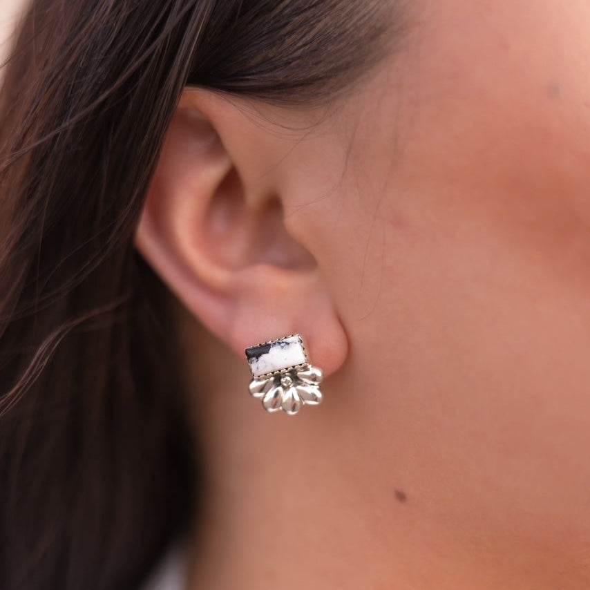 Boho Bar Studs with Delicate Half Daisy Accents-Earrings-Krush Kandy, Women's Online Fashion Boutique Located in Phoenix, Arizona (Scottsdale Area)