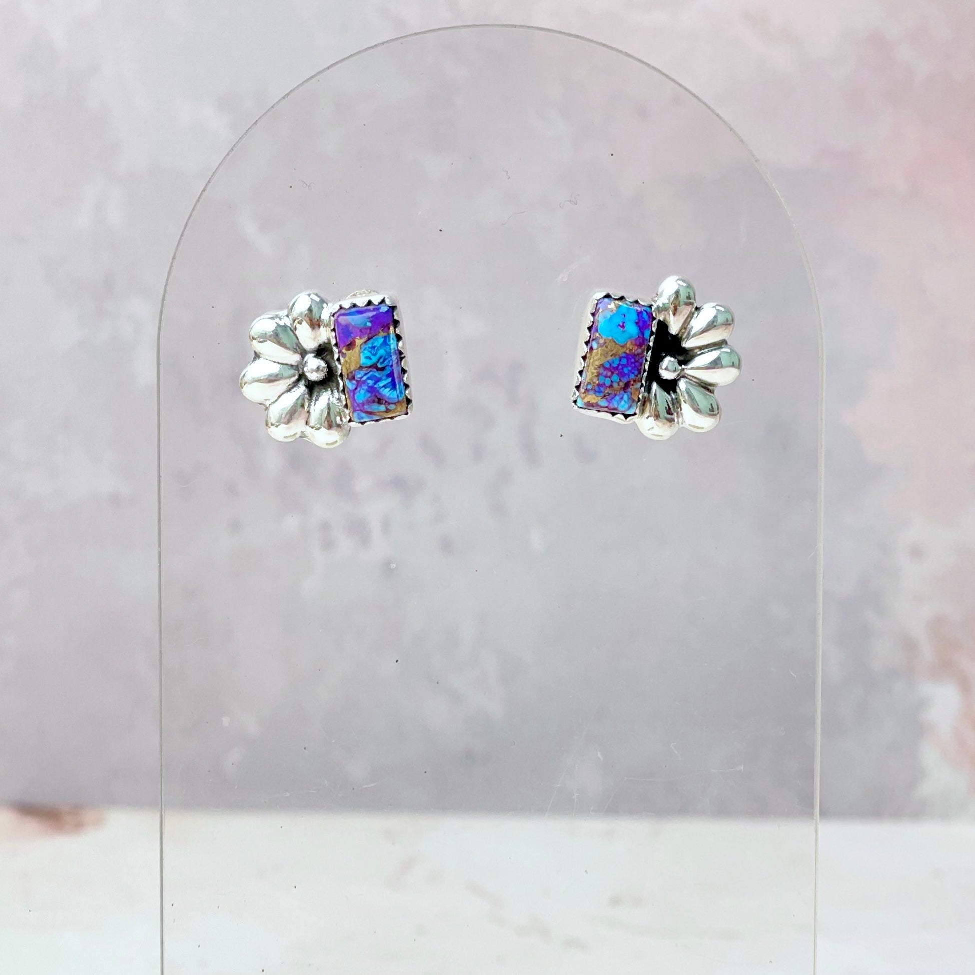 Boho Bar Studs with Delicate Half Daisy Accents-Earrings-Krush Kandy, Women's Online Fashion Boutique Located in Phoenix, Arizona (Scottsdale Area)