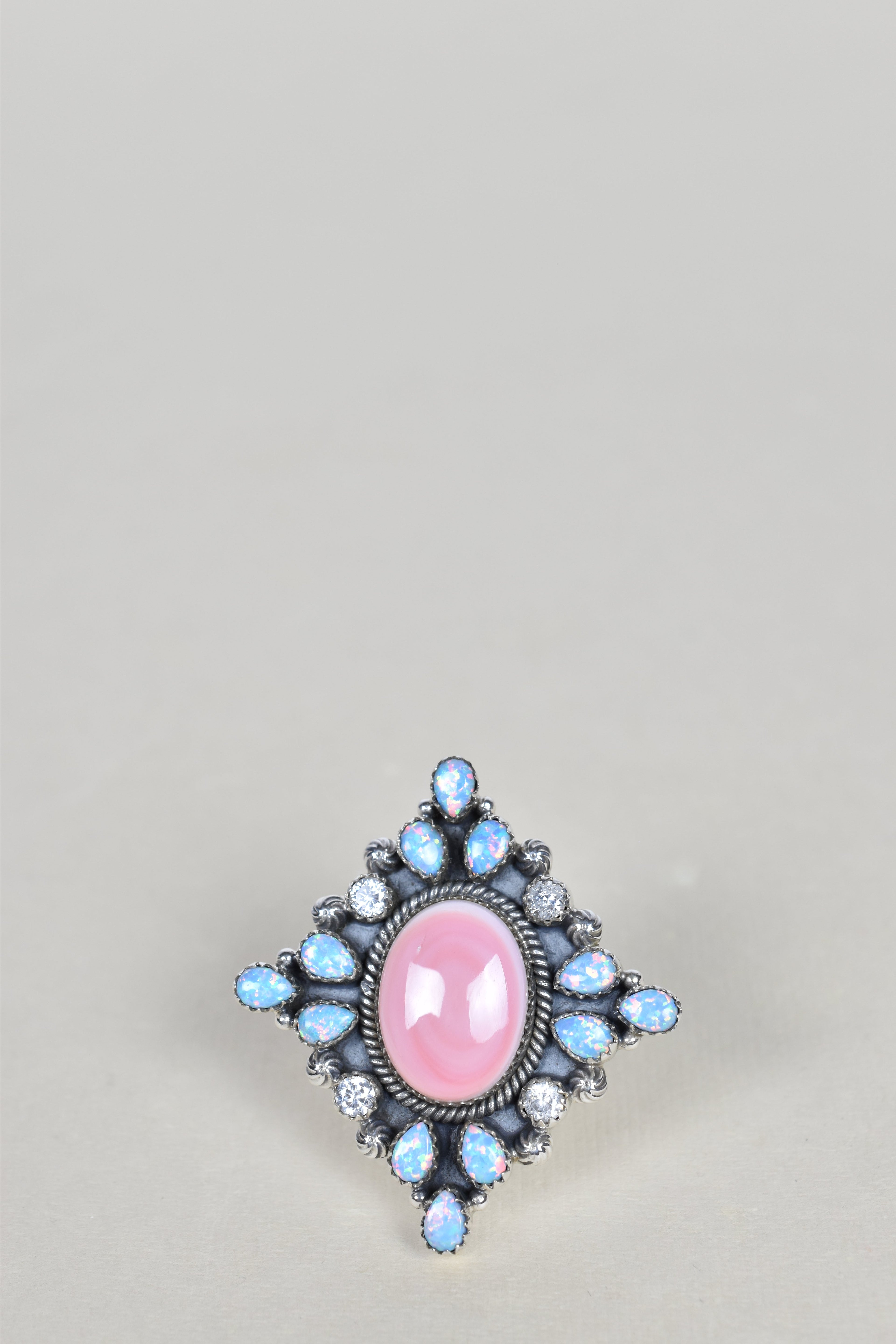 Pink Conch, Light Blue Opal and Crystal One of A Kind Ring-Cluster Rings-Krush Kandy, Women's Online Fashion Boutique Located in Phoenix, Arizona (Scottsdale Area)
