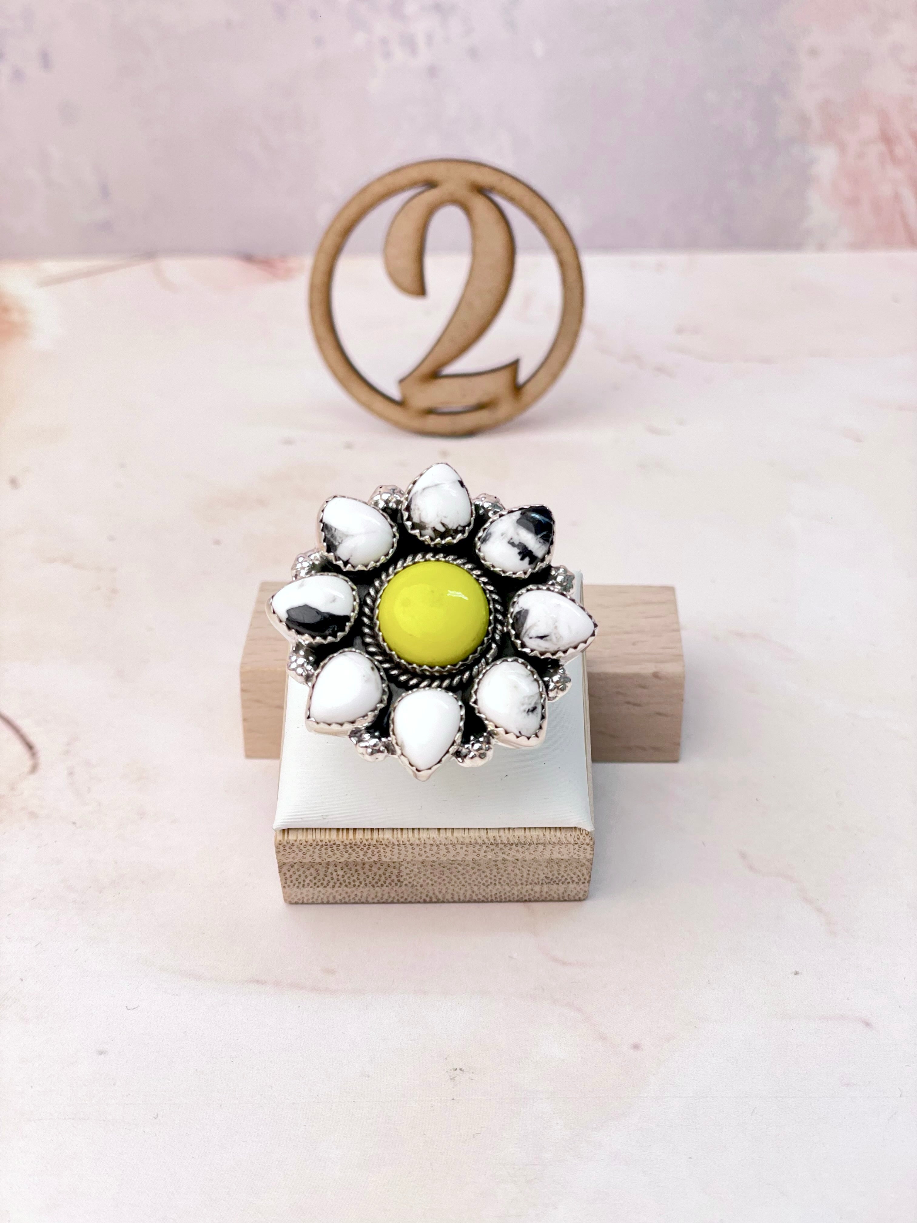 Yellow Rosarita and White Buffalo Blooming Flower Rings-Rings-Krush Kandy, Women's Online Fashion Boutique Located in Phoenix, Arizona (Scottsdale Area)