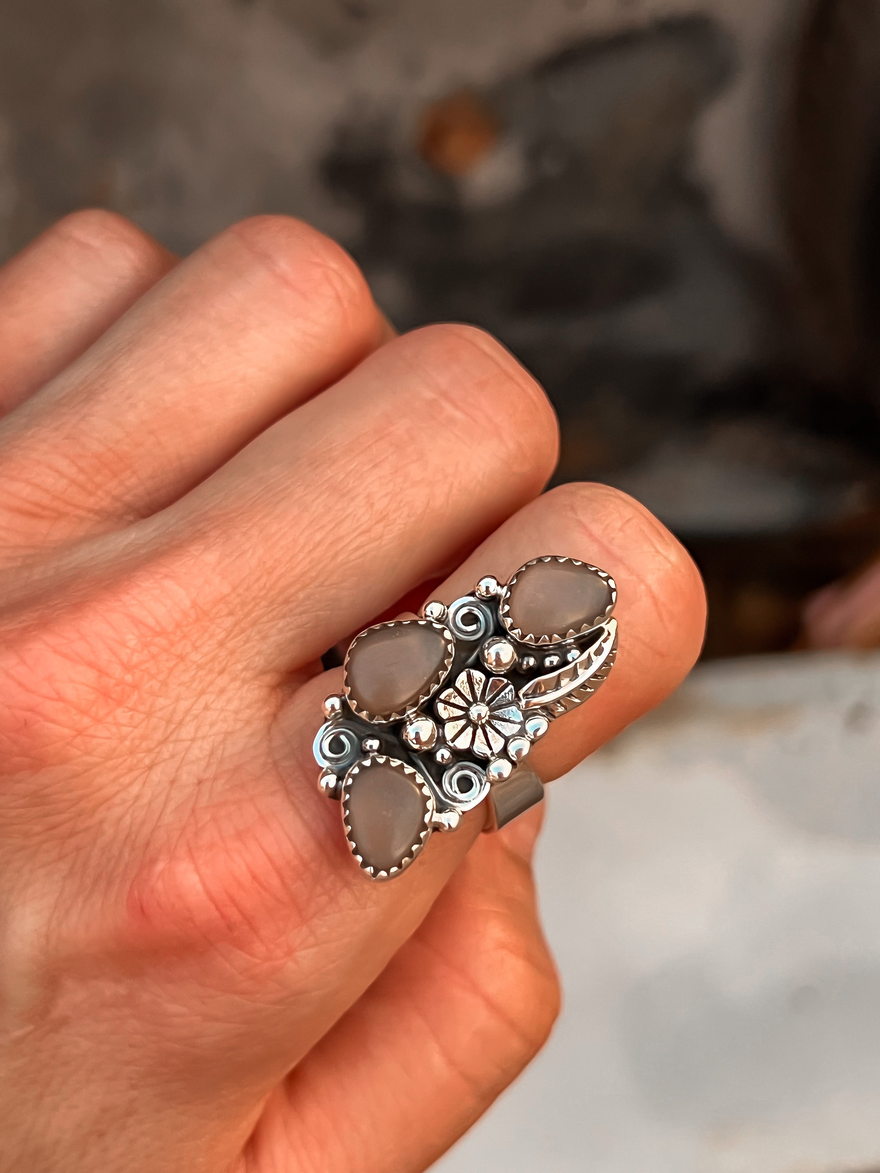 The Henley Triple Stone Flower Ring-Cluster Rings-Krush Kandy, Women's Online Fashion Boutique Located in Phoenix, Arizona (Scottsdale Area)