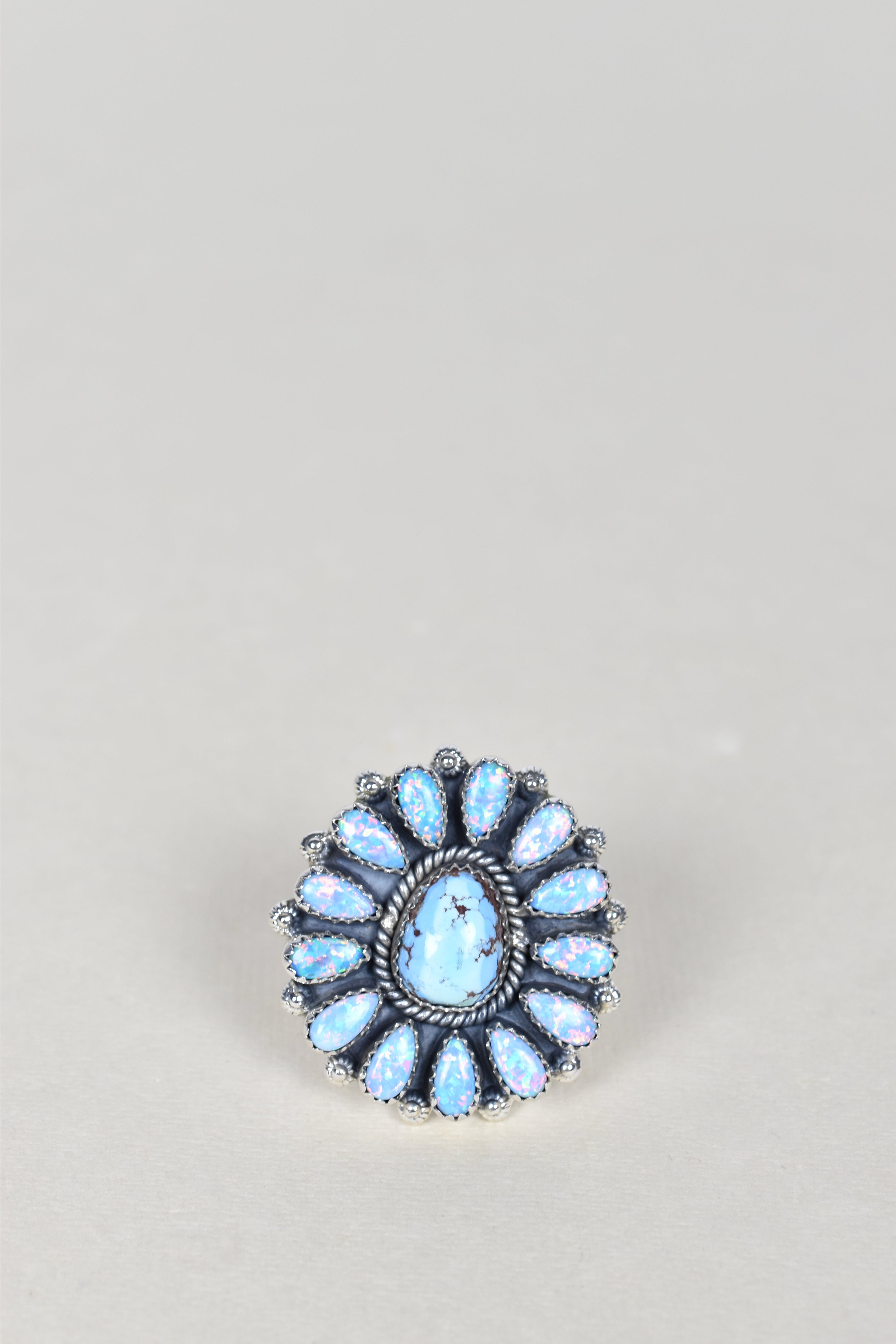 Light Blue Opal & Golden Hills One of A Kind Ring-Cluster Rings-Krush Kandy, Women's Online Fashion Boutique Located in Phoenix, Arizona (Scottsdale Area)