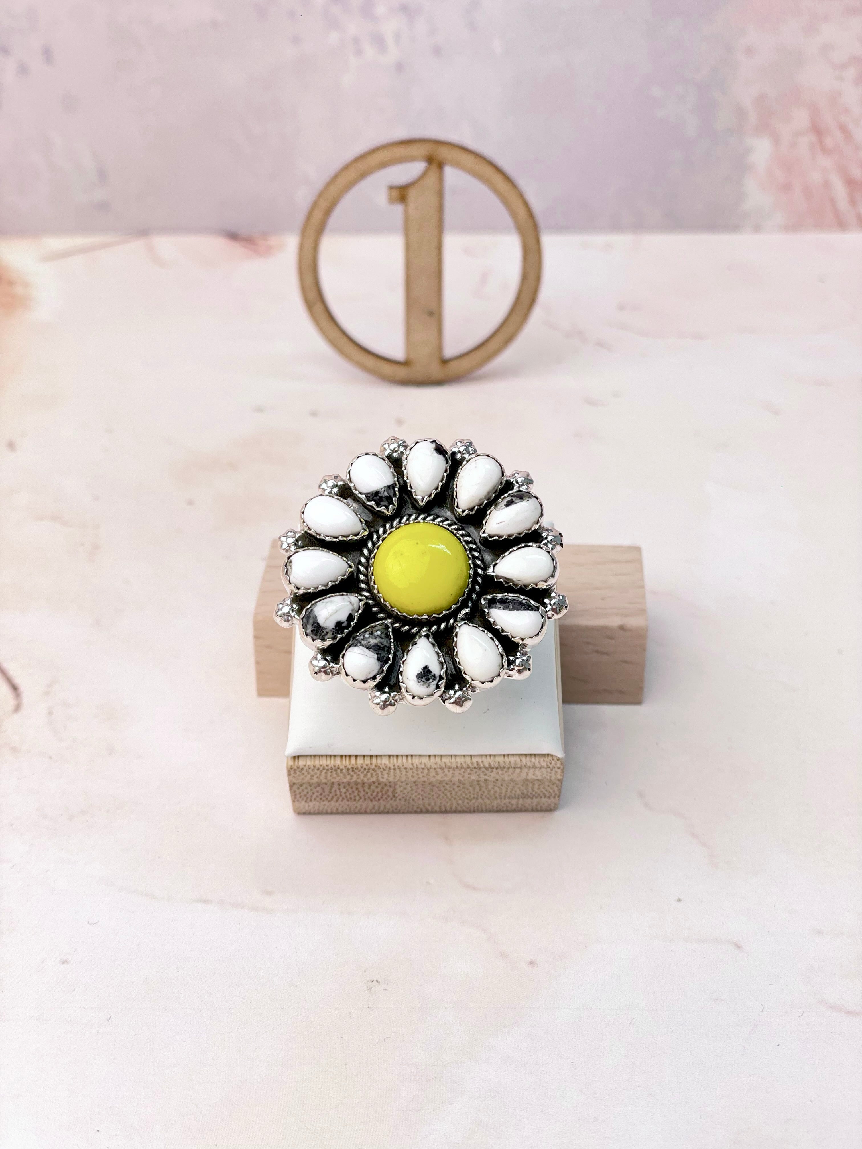 Yellow Rosarita and White Buffalo Blooming Flower Rings-Rings-Krush Kandy, Women's Online Fashion Boutique Located in Phoenix, Arizona (Scottsdale Area)