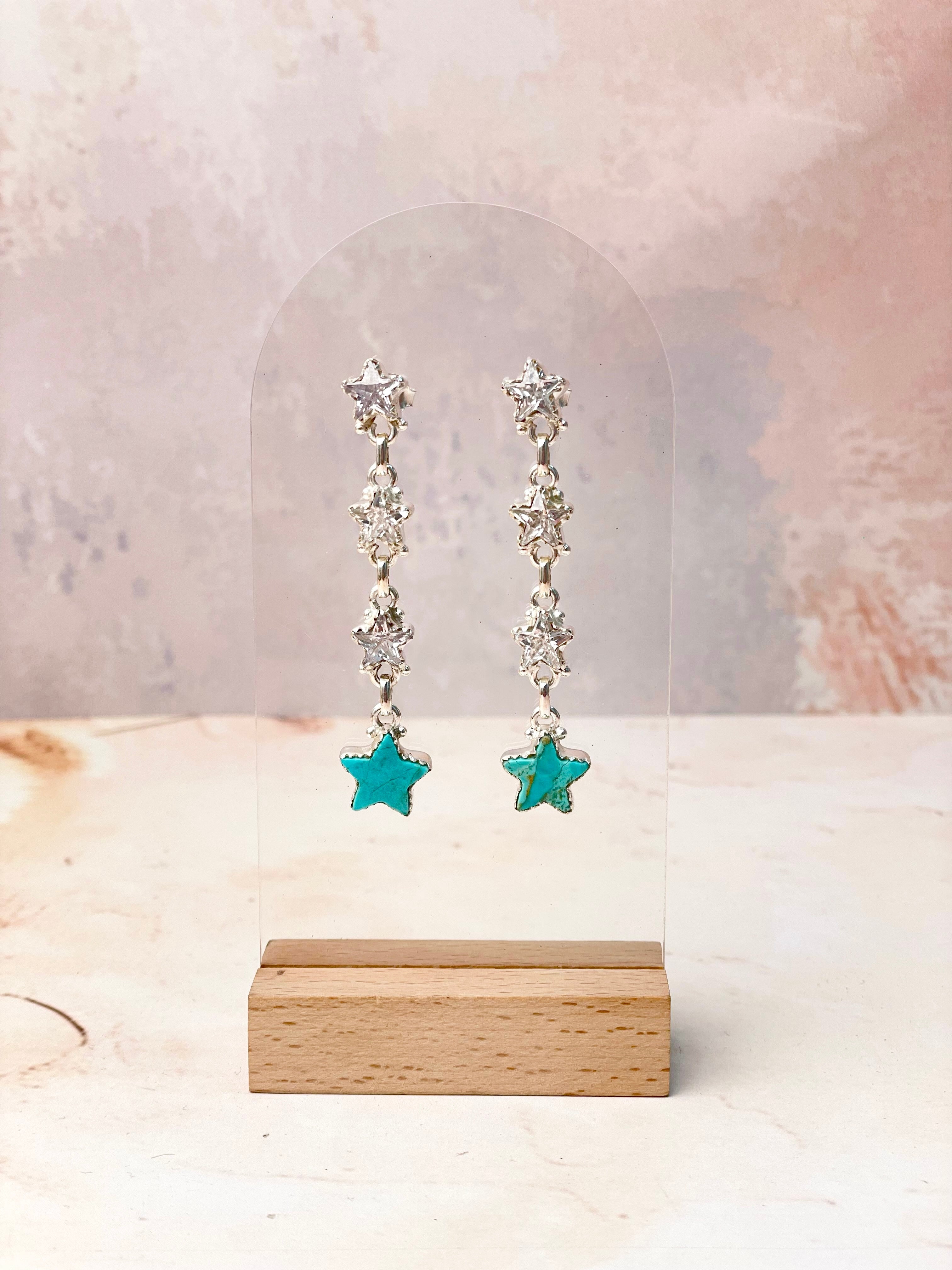 Turquoise and CZ Shooting Star Earrings-Earrings-Krush Kandy, Women's Online Fashion Boutique Located in Phoenix, Arizona (Scottsdale Area)