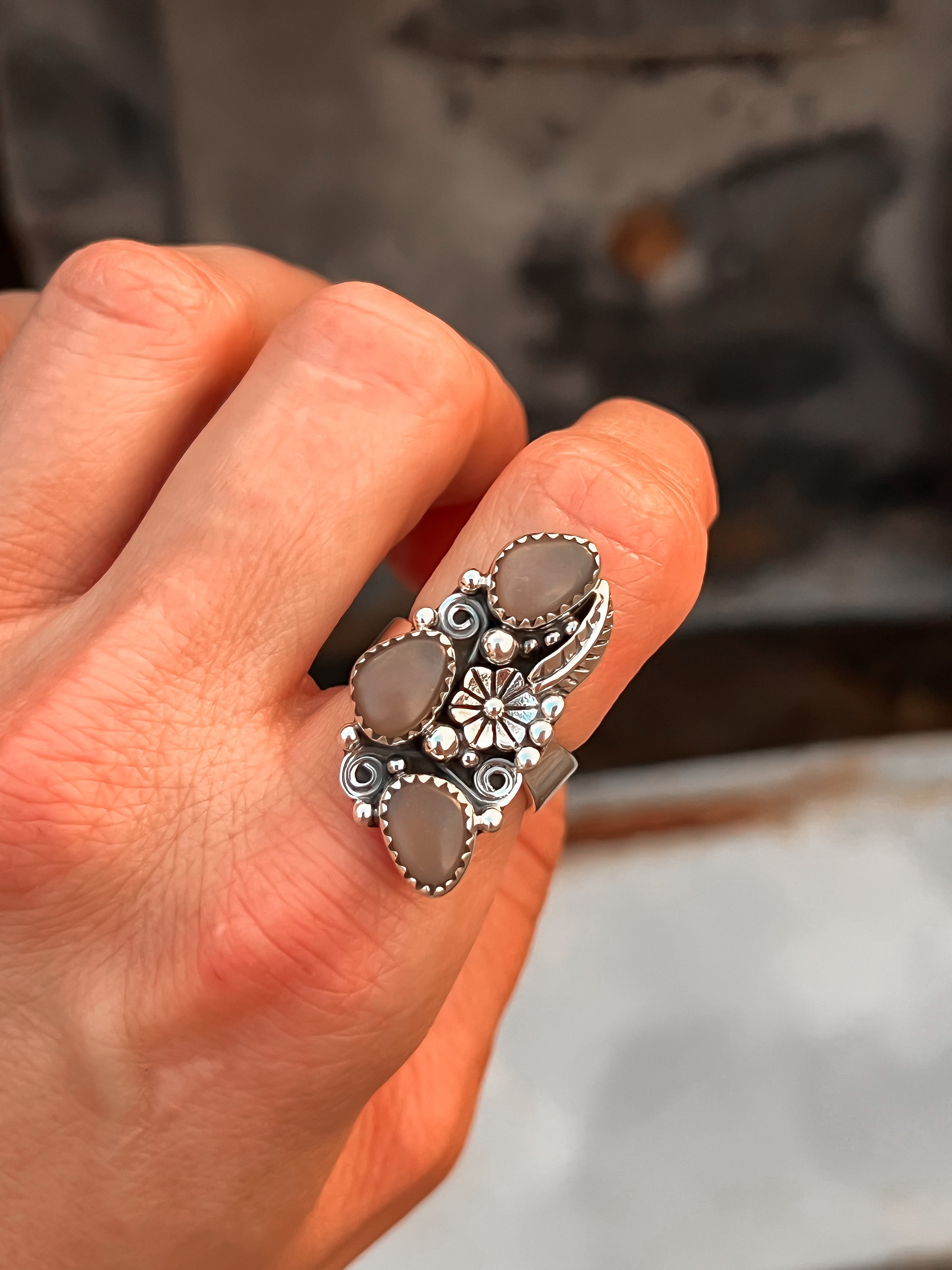 The Henley Triple Stone Flower Ring-Cluster Rings-Krush Kandy, Women's Online Fashion Boutique Located in Phoenix, Arizona (Scottsdale Area)