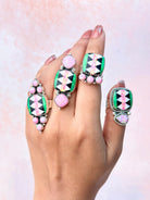 Fiery Pink Opal Aztec Pattern Mixed Rings-Rings-Krush Kandy, Women's Online Fashion Boutique Located in Phoenix, Arizona (Scottsdale Area)
