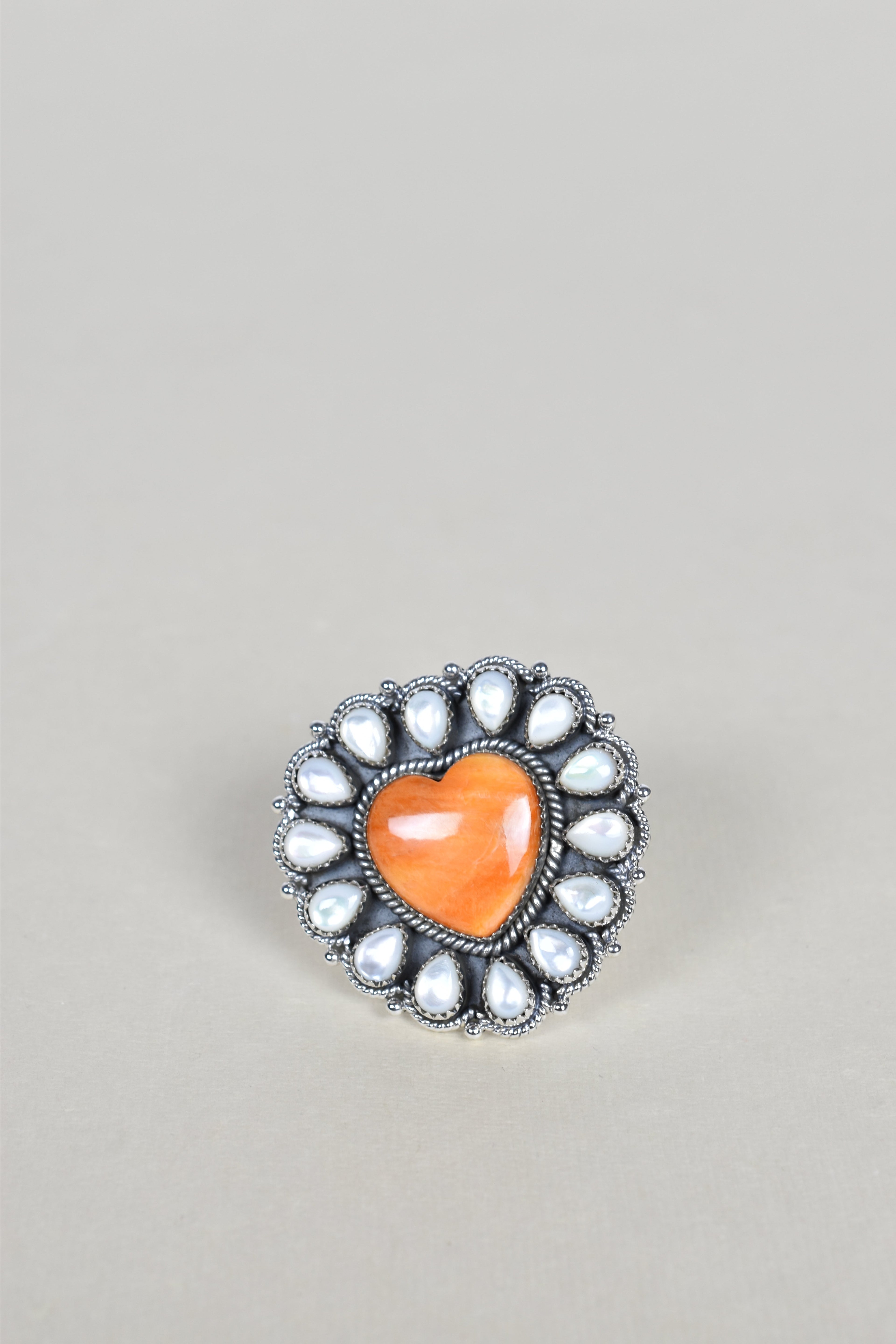 Orange Spiny Oyster & White Shell One of A Kind Ring-Cluster Rings-Krush Kandy, Women's Online Fashion Boutique Located in Phoenix, Arizona (Scottsdale Area)