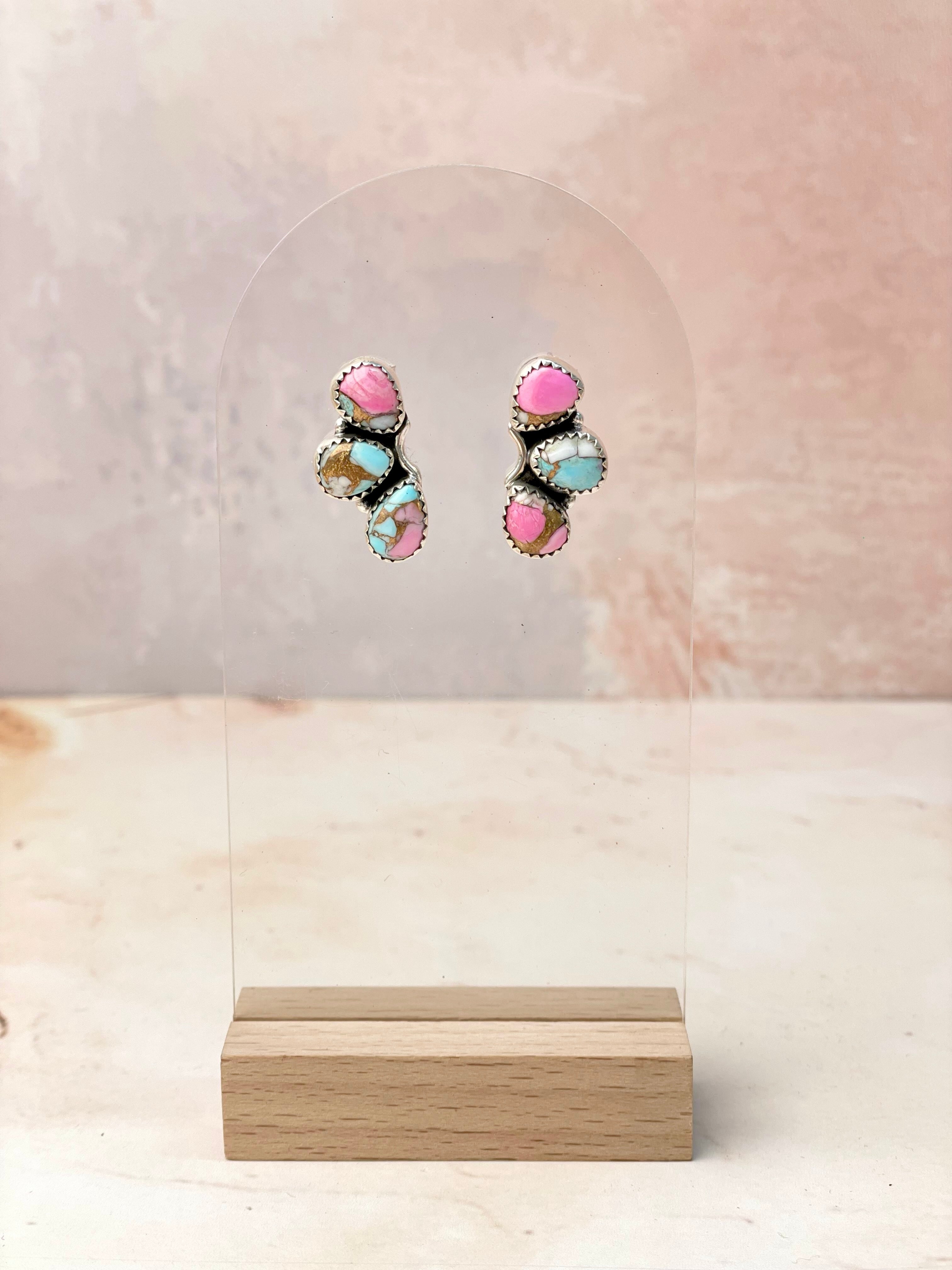 Cotton Candy Half Cluster Stud Earrings-Earrings-Krush Kandy, Women's Online Fashion Boutique Located in Phoenix, Arizona (Scottsdale Area)