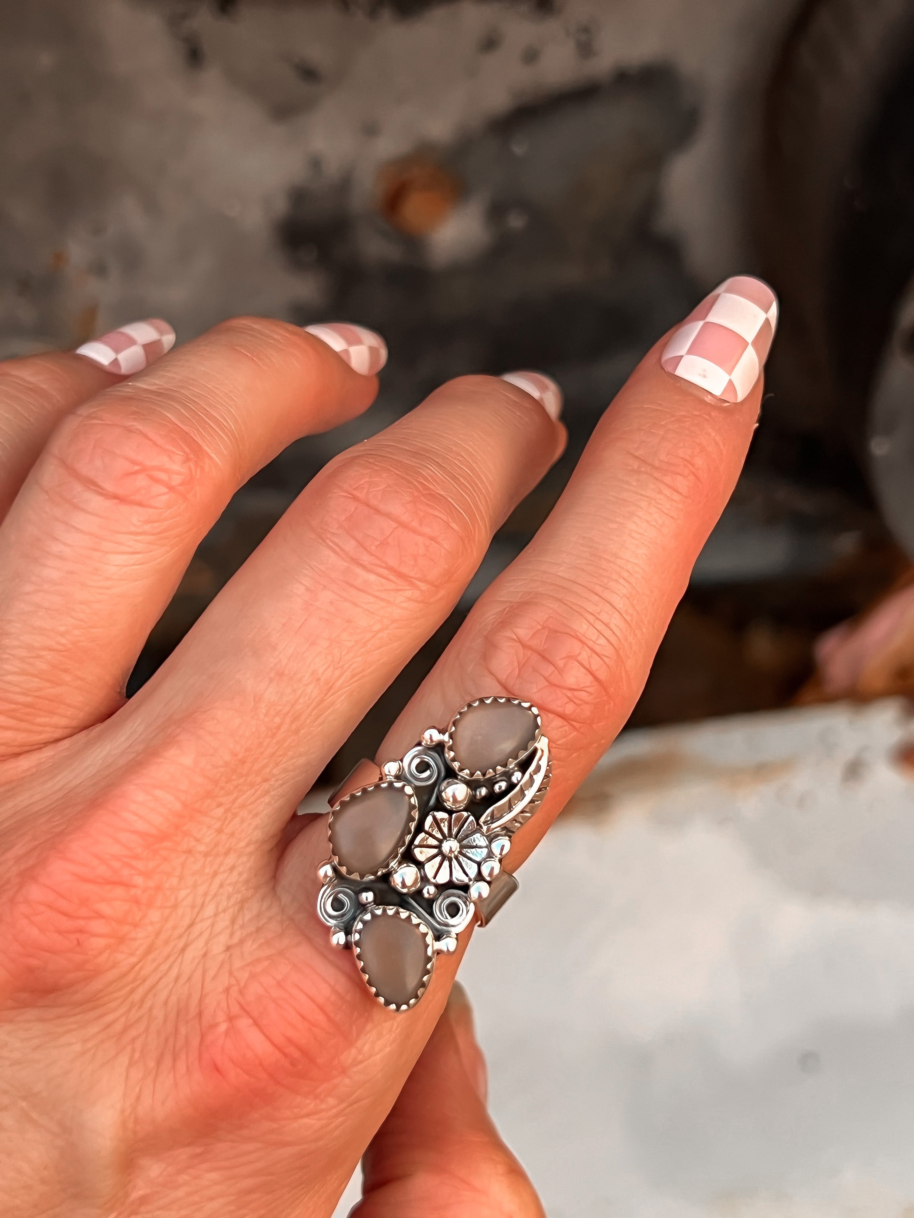 The Henley Triple Stone Flower Ring-Cluster Rings-Krush Kandy, Women's Online Fashion Boutique Located in Phoenix, Arizona (Scottsdale Area)
