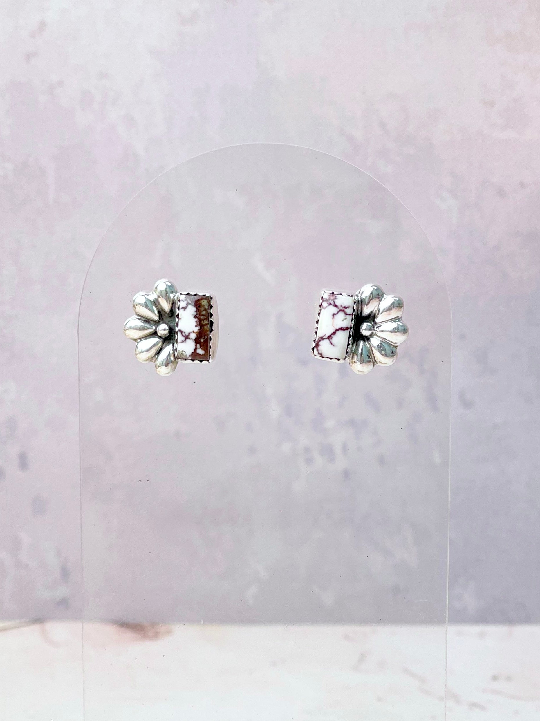 Boho Bar Studs with Delicate Half Daisy Accents-Earrings-Krush Kandy, Women's Online Fashion Boutique Located in Phoenix, Arizona (Scottsdale Area)