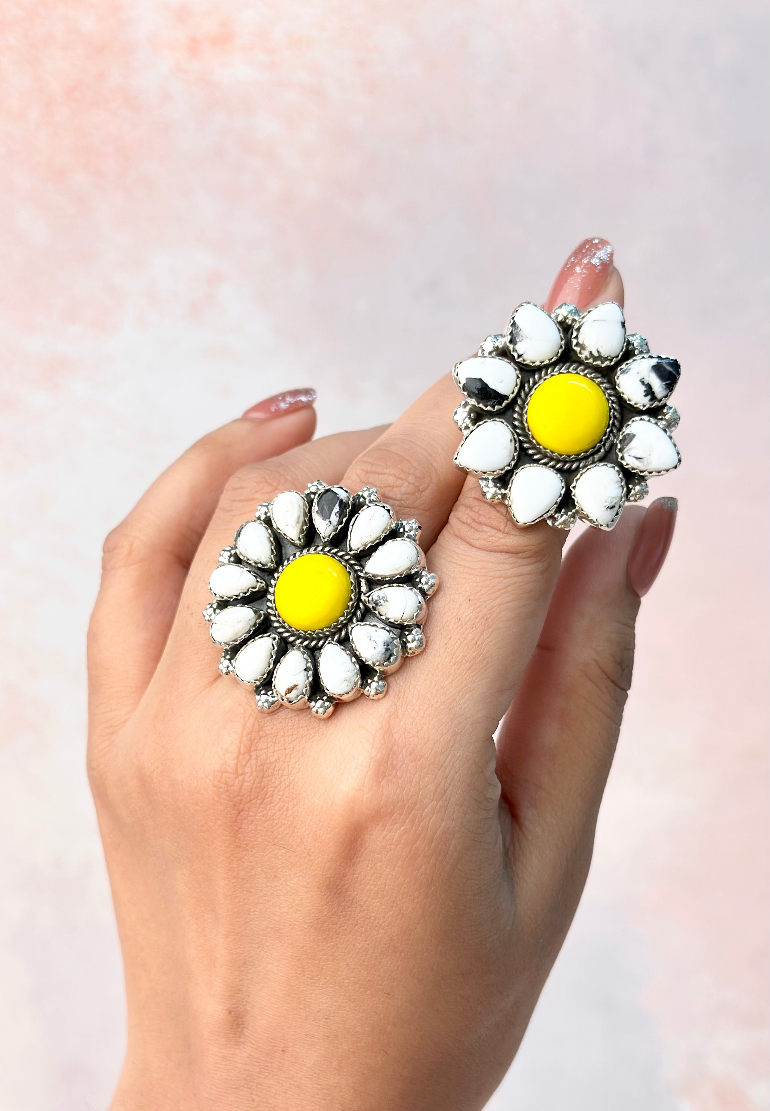 Yellow Rosarita and White Buffalo Blooming Flower Rings-Rings-Krush Kandy, Women's Online Fashion Boutique Located in Phoenix, Arizona (Scottsdale Area)
