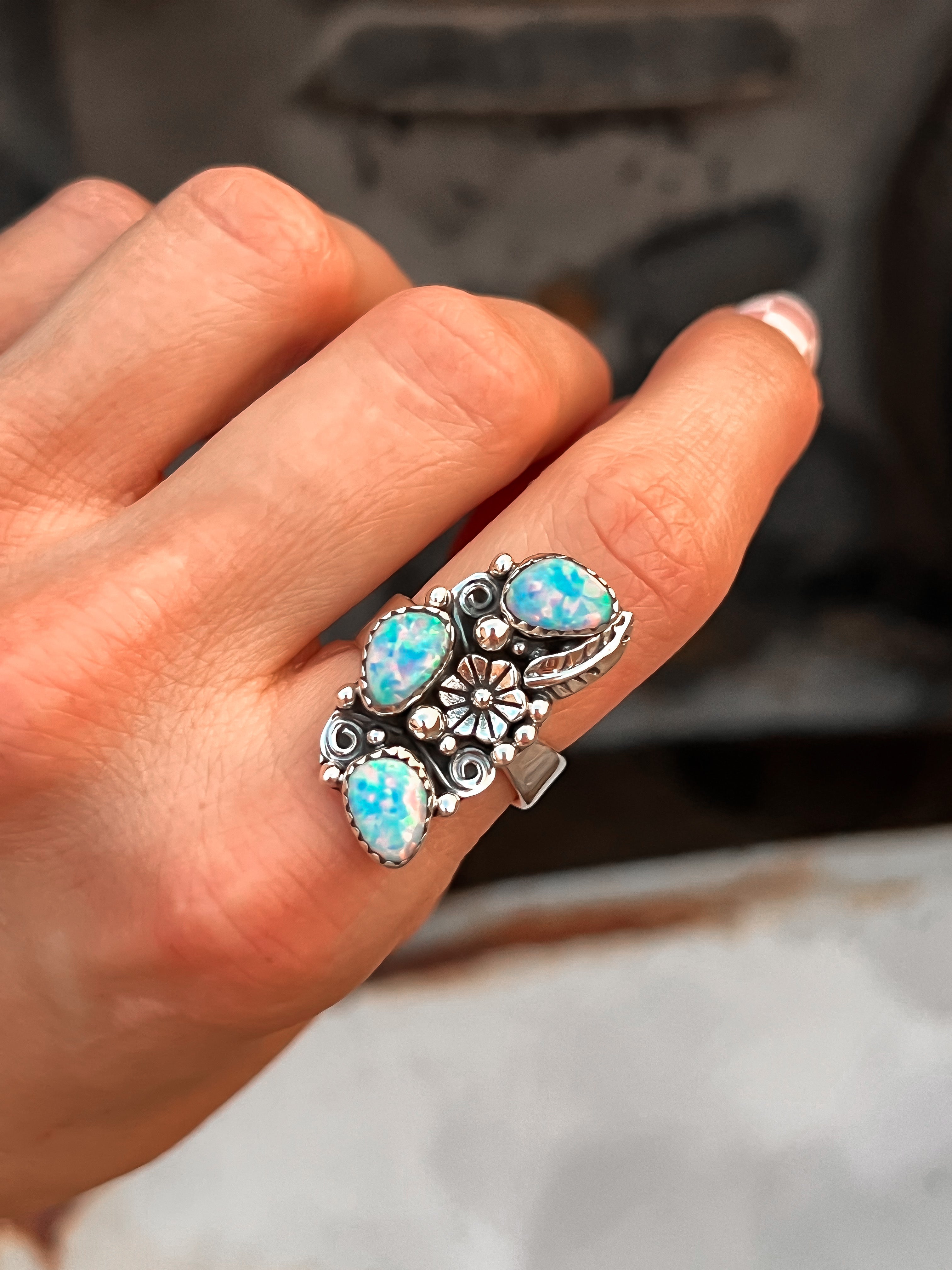 The Henley Triple Stone Flower Ring-Cluster Rings-Krush Kandy, Women's Online Fashion Boutique Located in Phoenix, Arizona (Scottsdale Area)