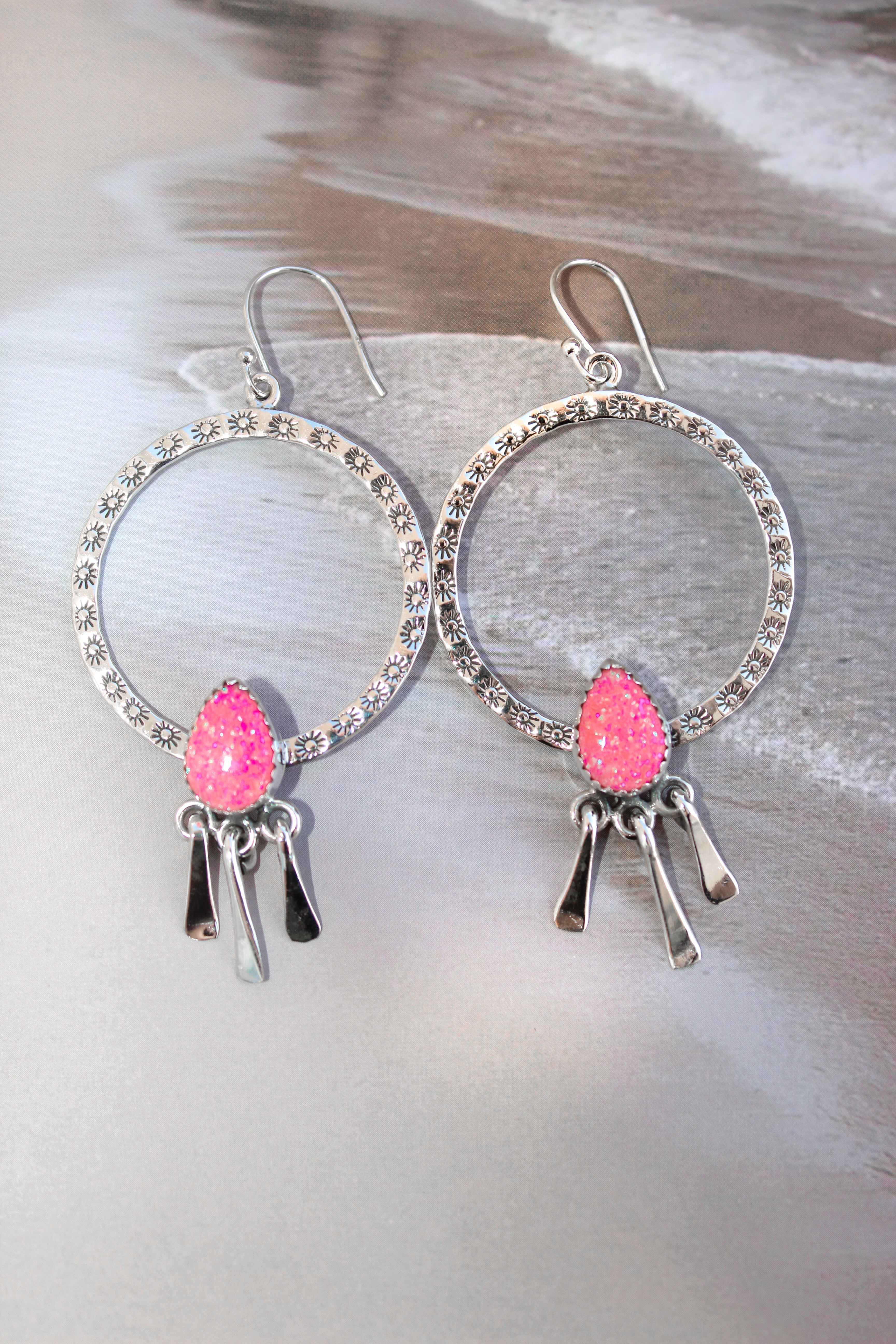 Sunny Stamped Stone Fringe Earrings PREORDER-Drop Earrings-Krush Kandy, Women's Online Fashion Boutique Located in Phoenix, Arizona (Scottsdale Area)