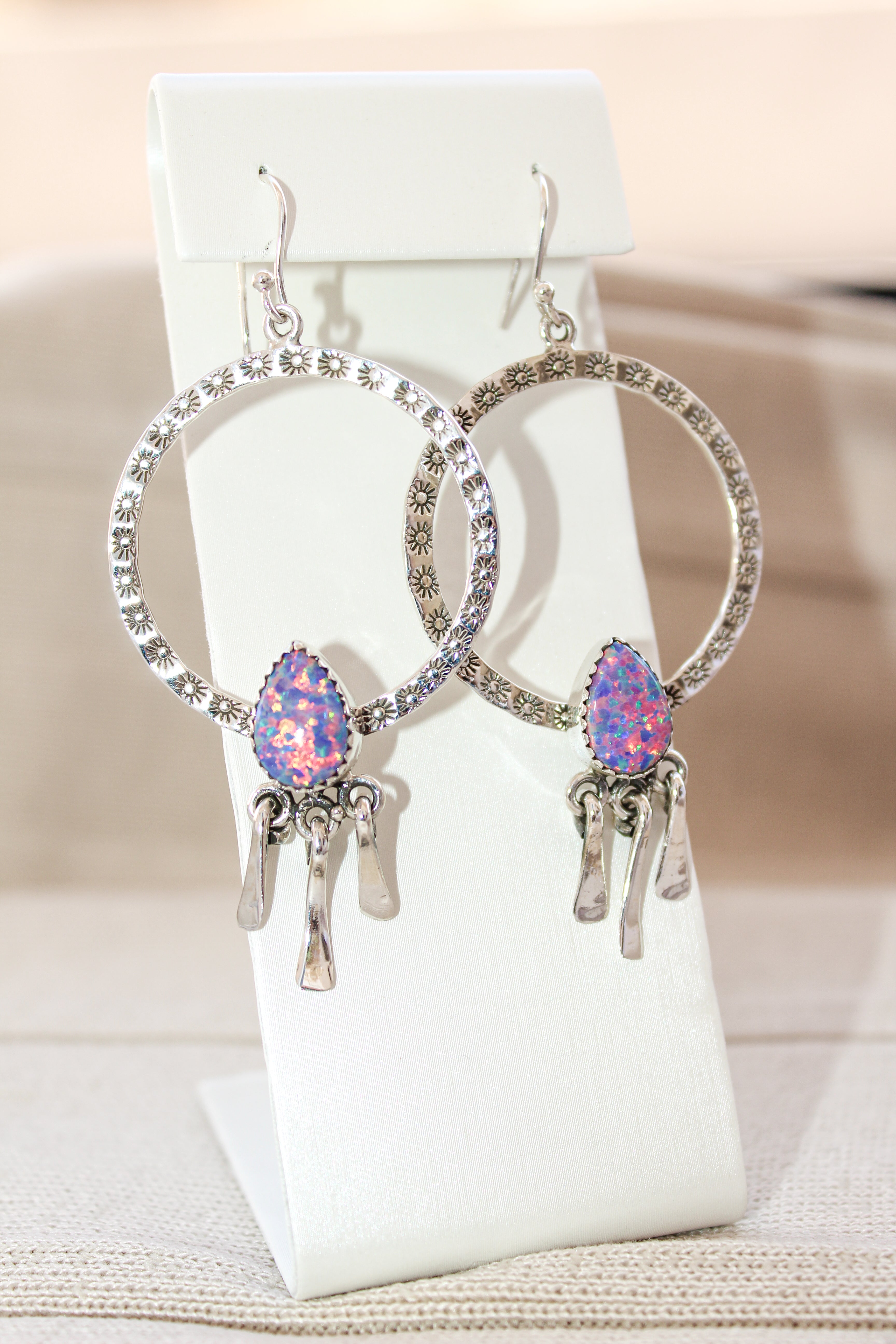 Sunny Stamped Stone Fringe Earrings PREORDER-Drop Earrings-Krush Kandy, Women's Online Fashion Boutique Located in Phoenix, Arizona (Scottsdale Area)