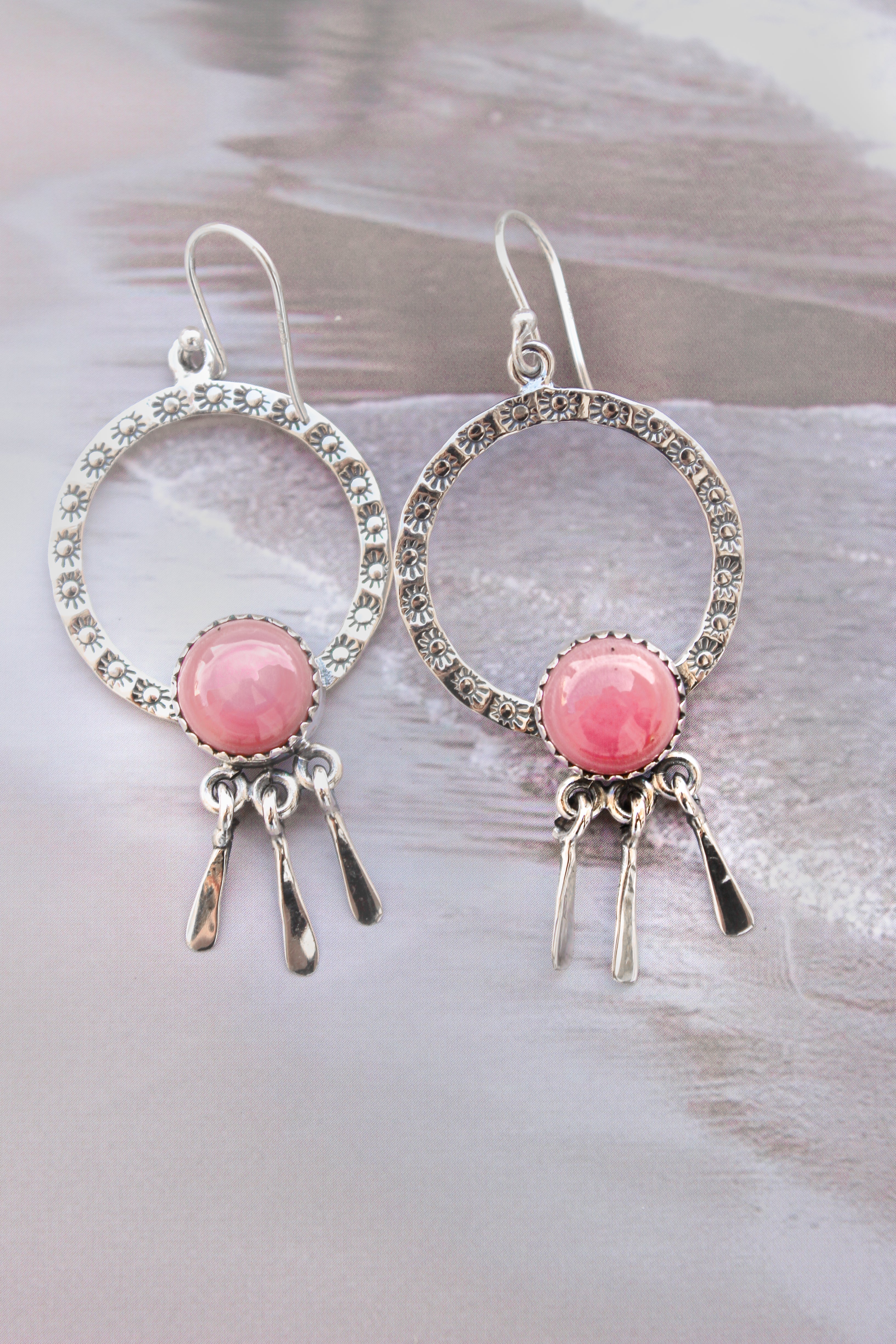 Sunny Stamped Stone Fringe Earrings PREORDER-Drop Earrings-Krush Kandy, Women's Online Fashion Boutique Located in Phoenix, Arizona (Scottsdale Area)
