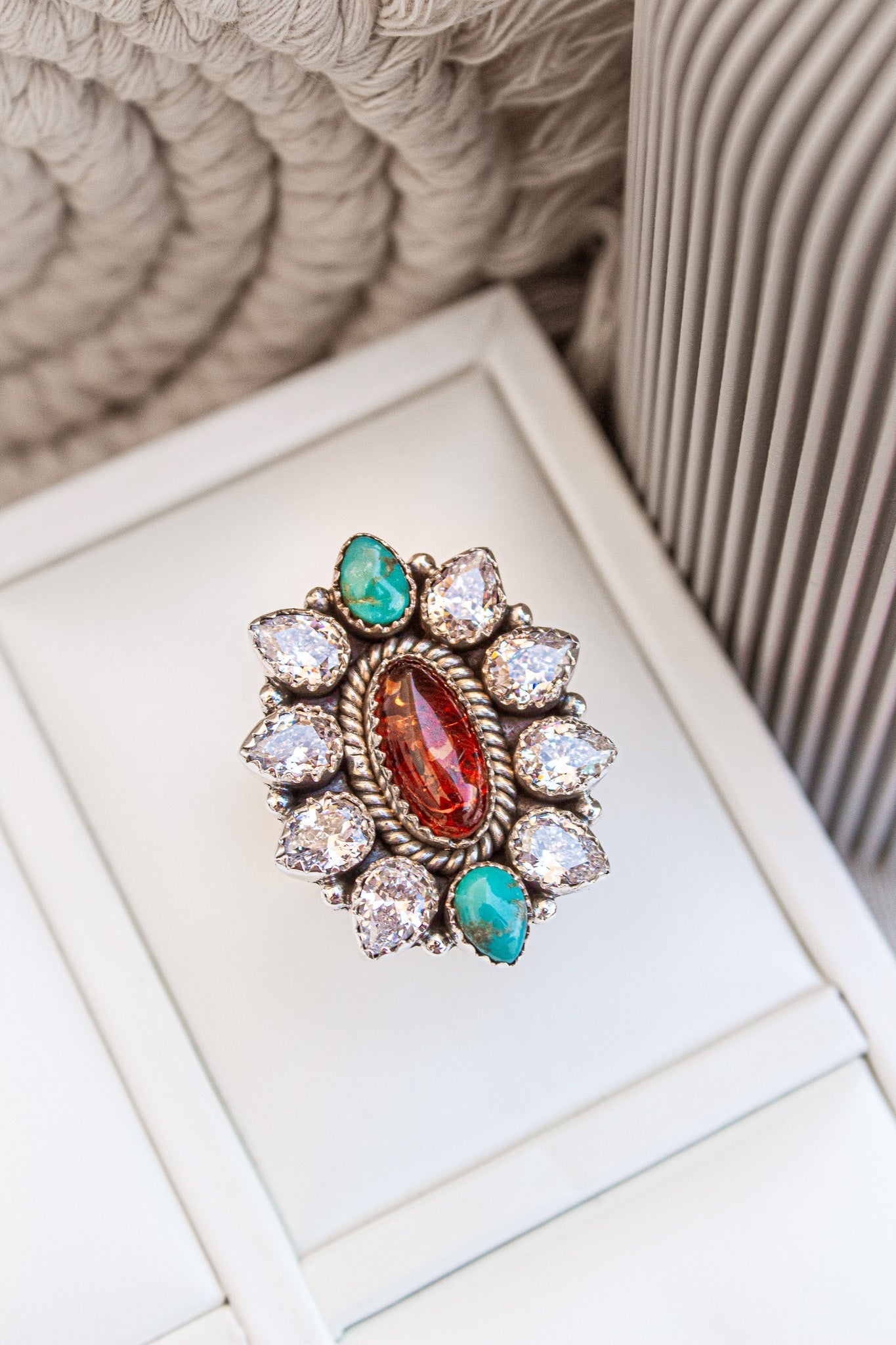 Ambers Turquoise & Crystal Stone Cluster Ring-Cluster Rings-Krush Kandy, Women's Online Fashion Boutique Located in Phoenix, Arizona (Scottsdale Area)