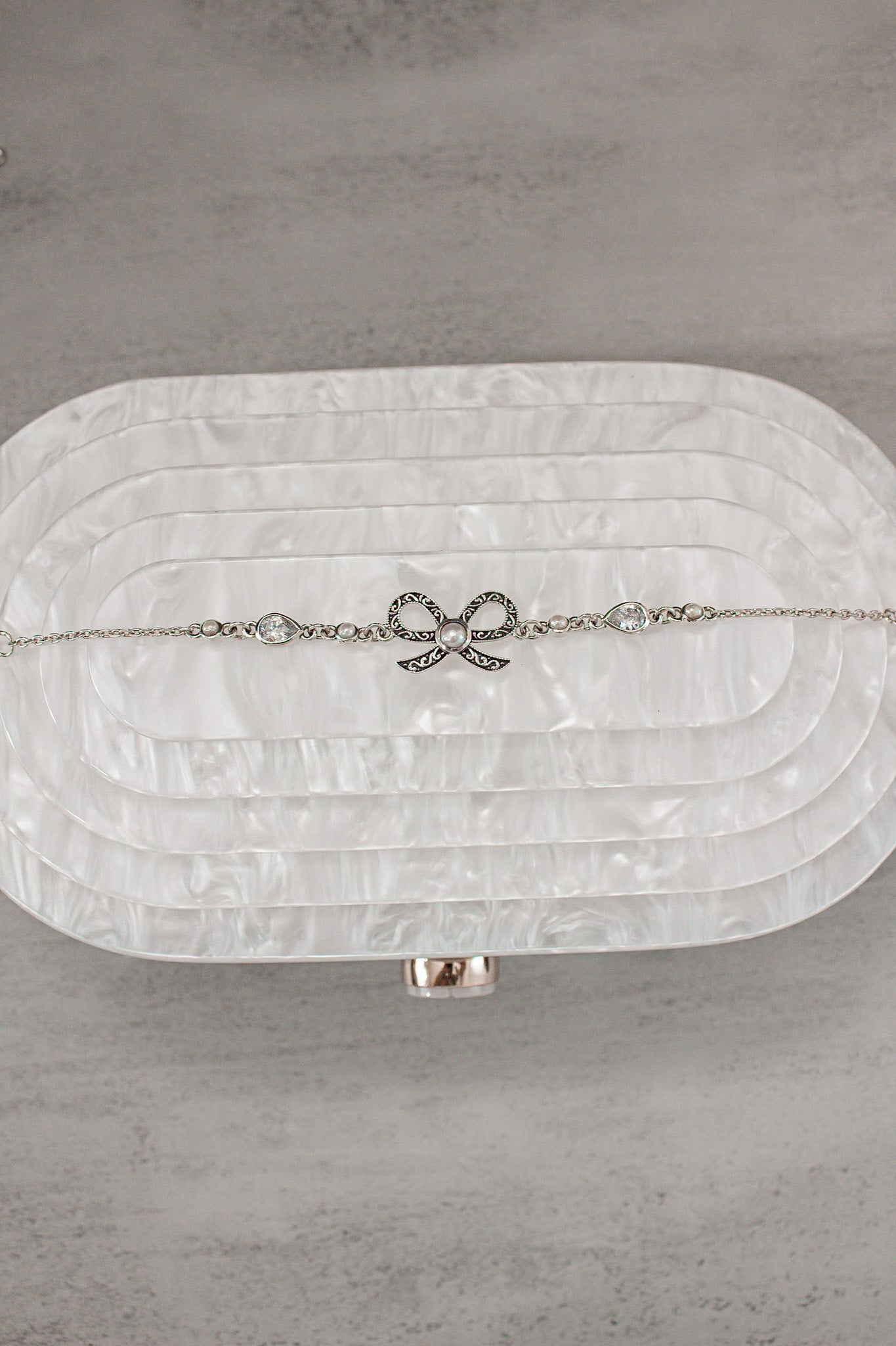 Sterling Bow Stone Bracelet-Chain Bracelets-Krush Kandy, Women's Online Fashion Boutique Located in Phoenix, Arizona (Scottsdale Area)