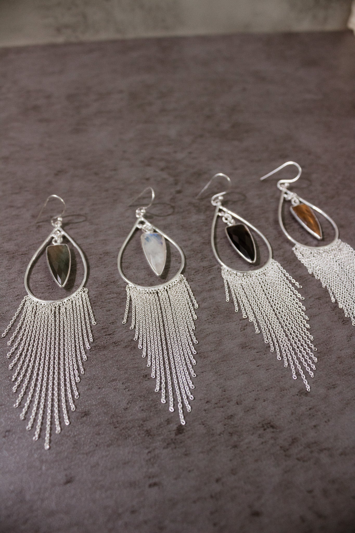 Heathers Sterling Fringe Stone Earrings-Stud Earrings-Krush Kandy, Women's Online Fashion Boutique Located in Phoenix, Arizona (Scottsdale Area)