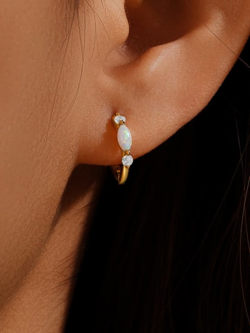 Sterling Silver Opal Geometric Dainty Huggie Earrings-Earrings-Krush Kandy, Women's Online Fashion Boutique Located in Phoenix, Arizona (Scottsdale Area)