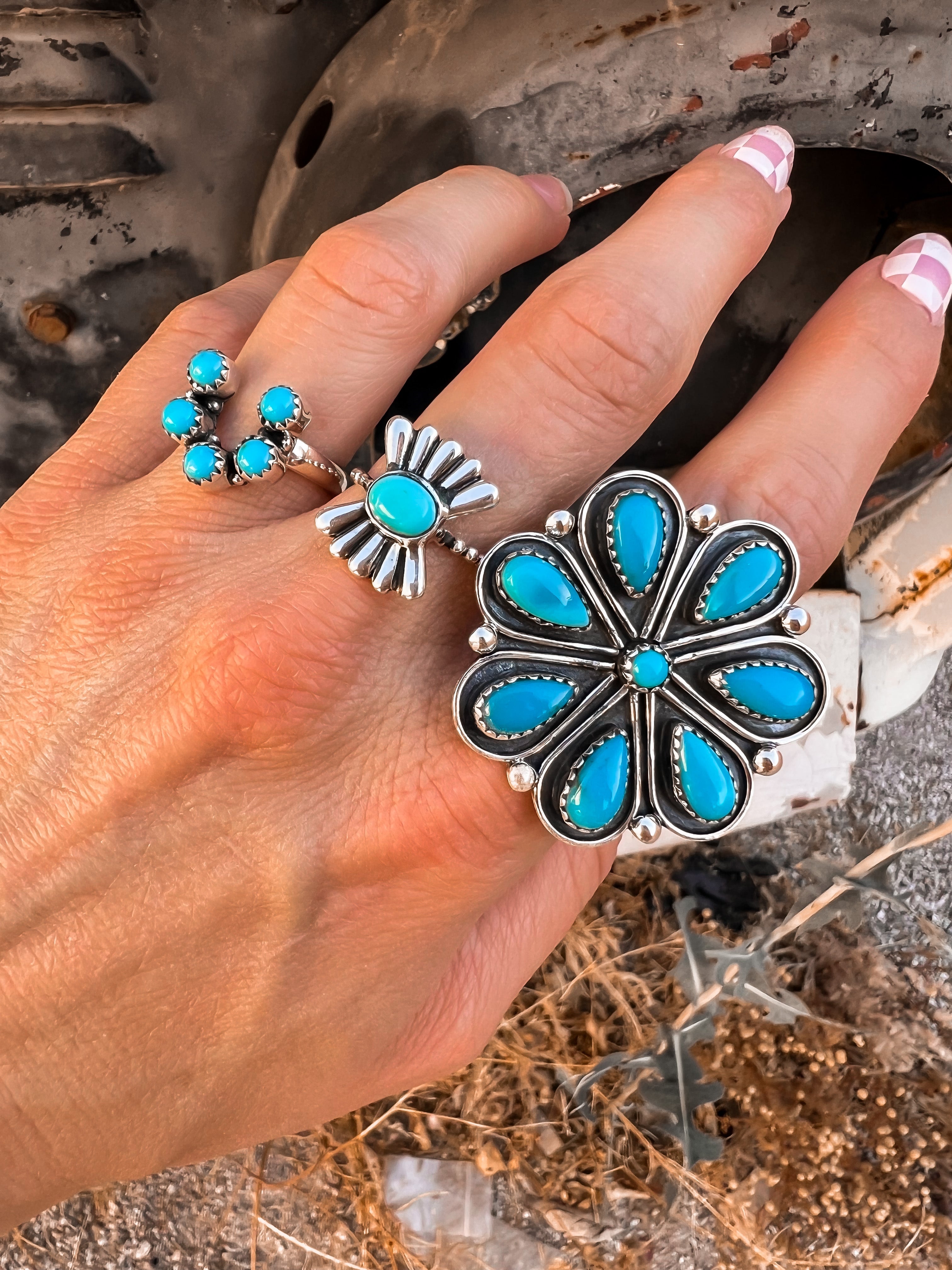 Flower Concho Sterling Silver Stone Ring | PRE-ORDER-Cluster Rings-Krush Kandy, Women's Online Fashion Boutique Located in Phoenix, Arizona (Scottsdale Area)